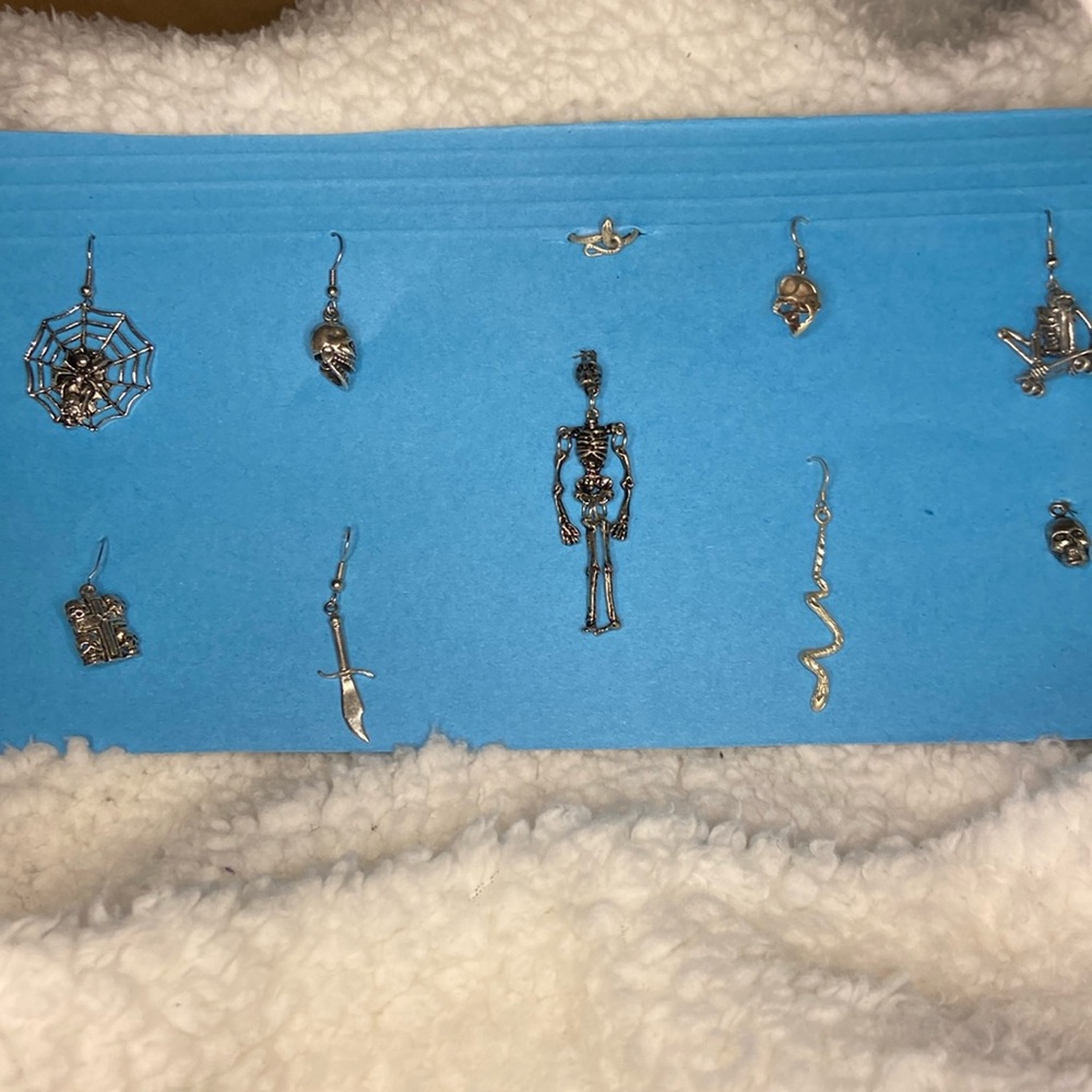 Halloween Skeletons and more! INDIVIDUAL SILVER EARRINGS LOT OF 9 + Free Ring!